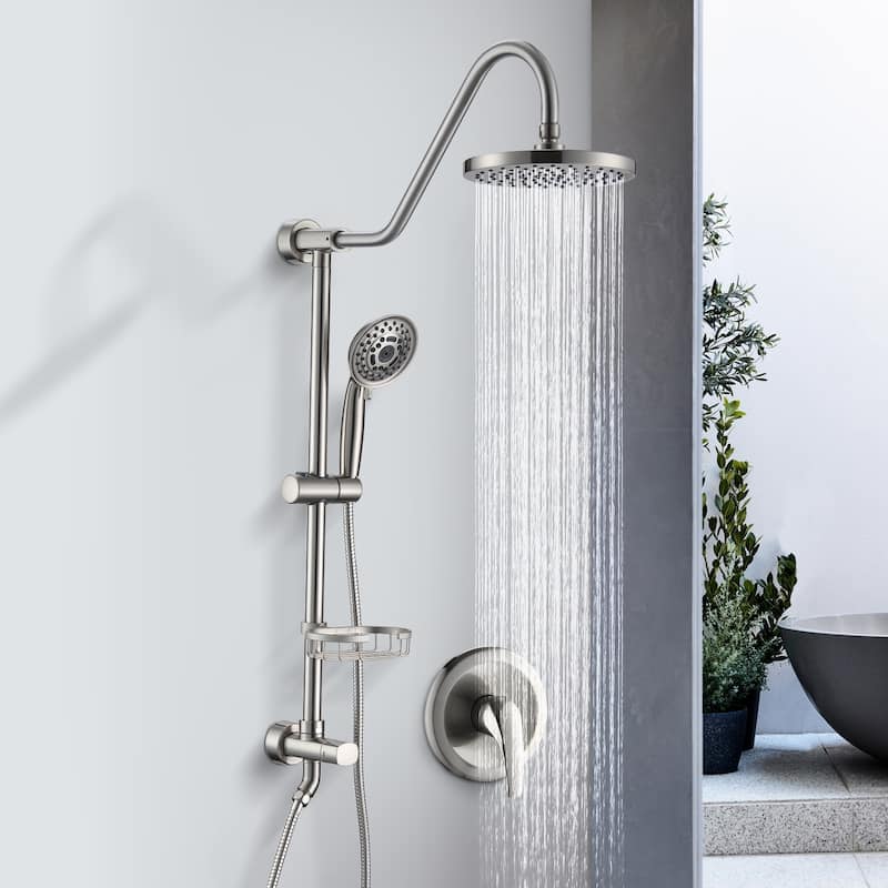 PROOX 8 Inch Rain Shower Head with Handheld Shower System with Slide Bar Soap Bracket Dish Valve Included