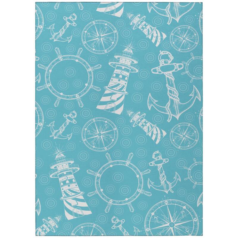 Indoor/Outdoor Harpswell Lighthouse Washable Rug - 3' x 5' - Light Blue