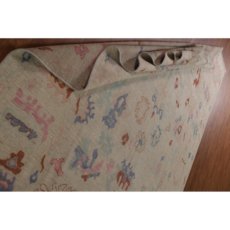 Vegetable Dye Oushak Turkish Area Rug Hand-knotted Wool Floral Carpet - 8'10"x 11'10"
