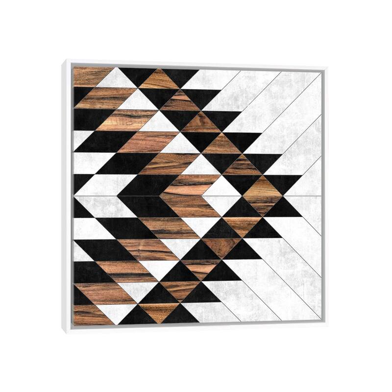 iCanvas "Urban Tribal Pattern No.9 - Aztec - Concrete and Wood" by Zoltan Ratko Framed Canvas Print - White - 18x18