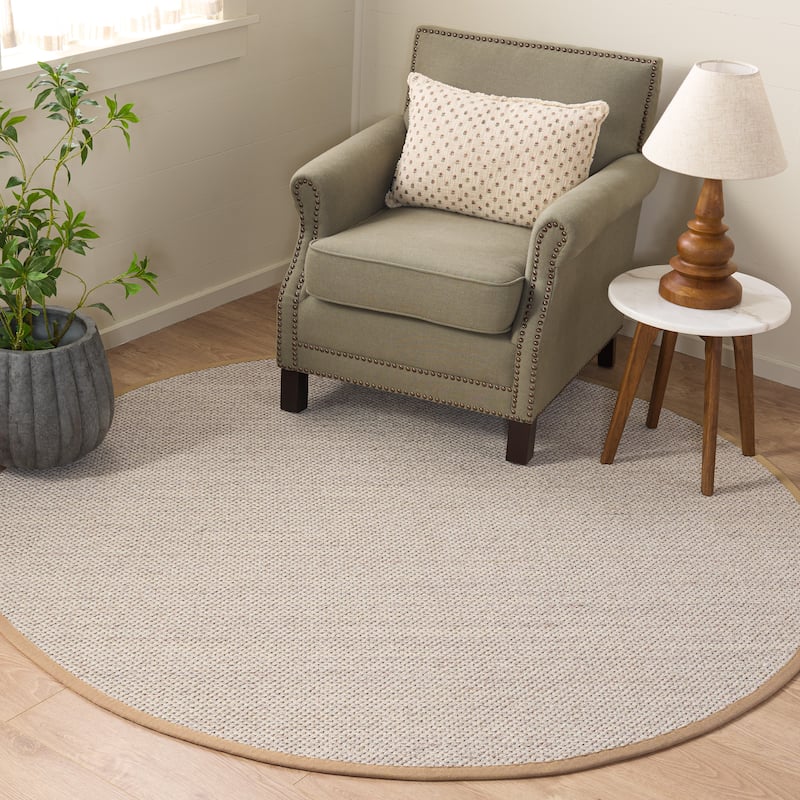SAFAVIEH Natural Fiber Lorine Casual Border Sisal Rug - 9' Round - Marble/Linen