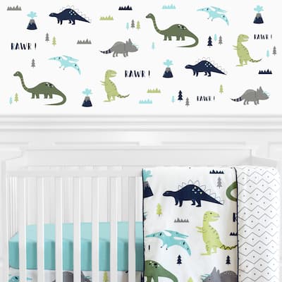 Sweet Jojo Designs Blue and Green Mod Dinosaur Collection Peel and Stick Wall Decal Stickers Art Nursery Decor (Set of 4)