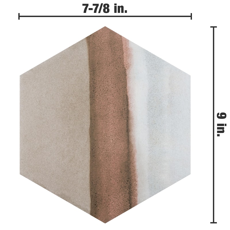 Merola Tile Matter Hex Canvas Taupe Red 7-7/8" x 9" Porcelain Floor and Wall Tile - Case (10 Tiles)