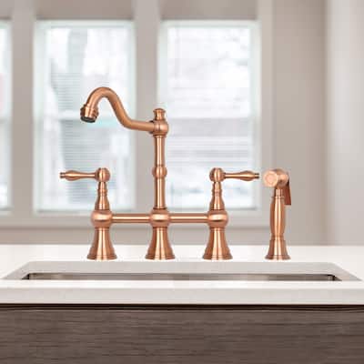 Two-Handles Bridge Kitchen Faucet with Side Sprayer