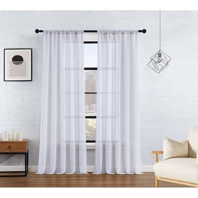 Lucky Brand Onyx Textured Sheer Voile Light Filtering Rod Pocket Window Curtain Panel Pair with Tiebacks