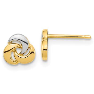 Diamond2Deal 14k Yellow Gold Polished White Rhodium Knot Post Stud Earrings (L-6.45mm, W-6.7mm)