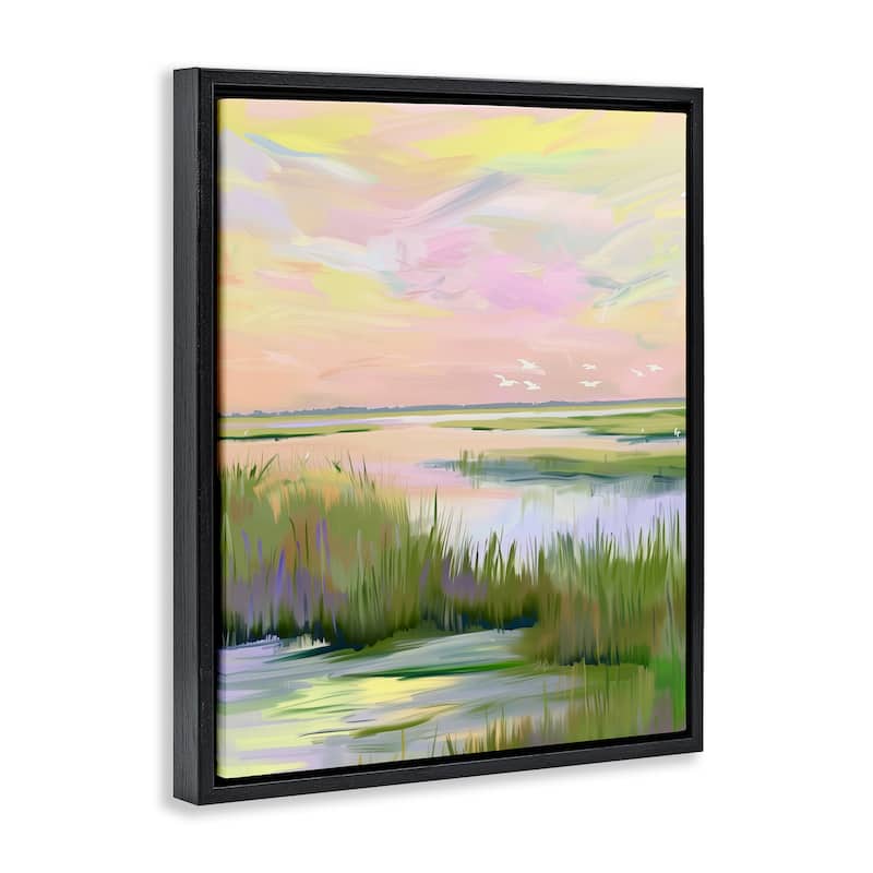 Stupell Soft Pink Marshland Sunrise Framed Floater Canvas Wall Art Design By Arlington Prints