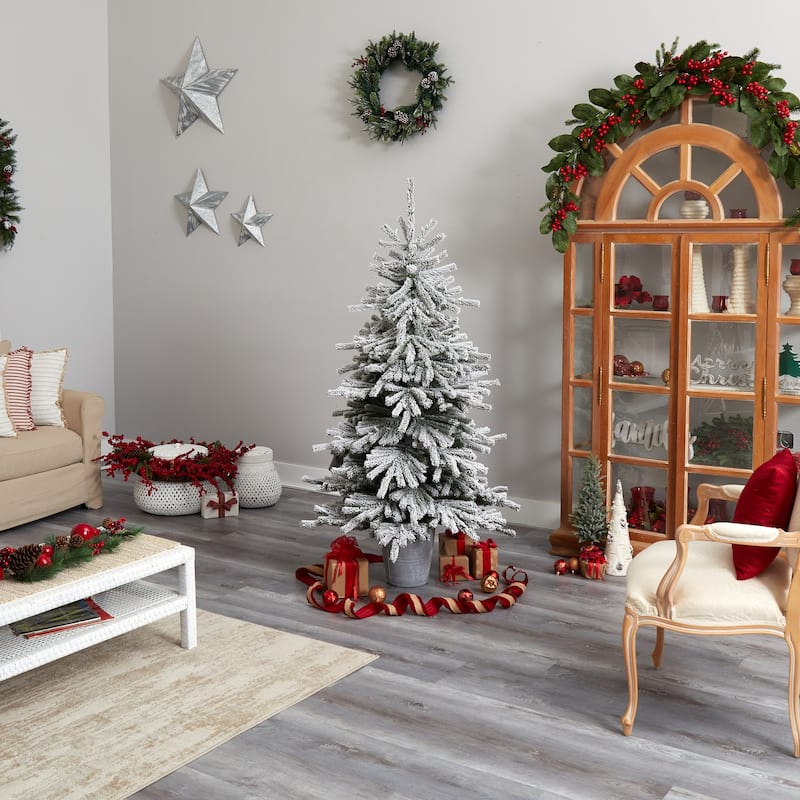 6Ft Artificial Christmas Tree with Lights & Planter - Pine Tree Holiday Decor - Green - 72