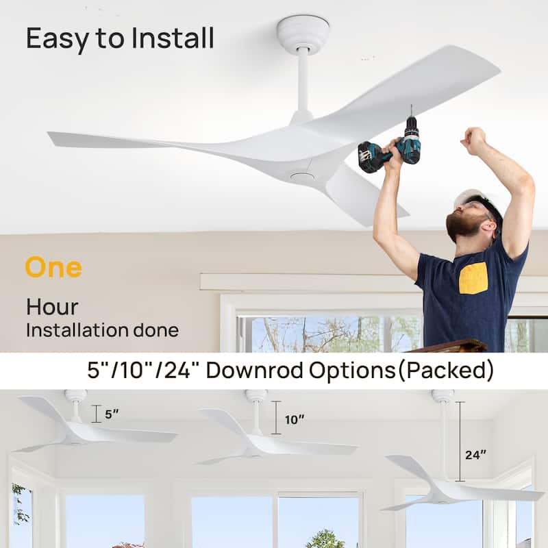 52 inch Modern Ceiling Fan without Lights, 3 Blades,Remote Control