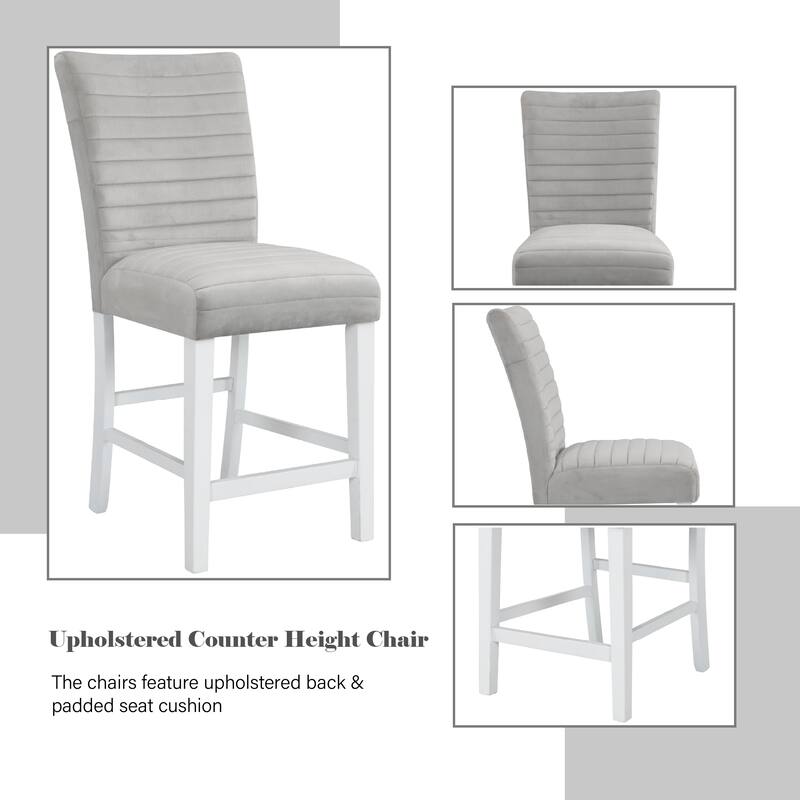 Elizaveta Gray Velvet &White High Gloss Finish Counter Height Chair (Set of 2)
