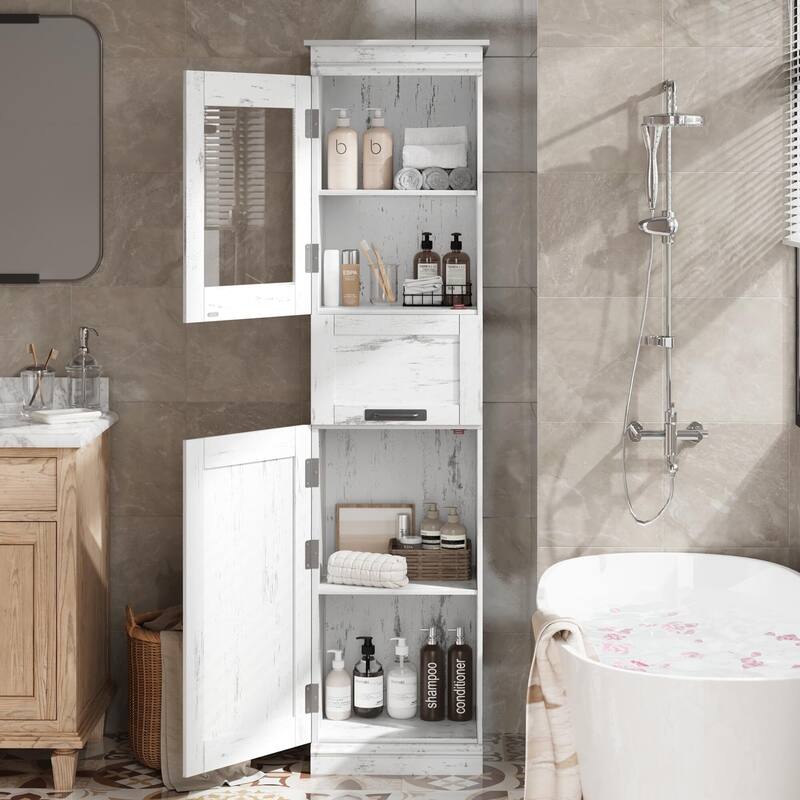 Tall Bathroom Cabinet, Narrow Storage Cabinet with Doors and Adjustable Shelf