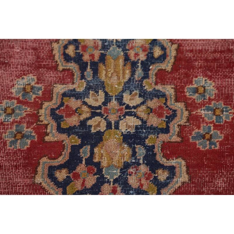 Distressed Pink Kerman Persian Antique Rug Hand-Knotted Wool Carpet - 4'4" x 5'5"