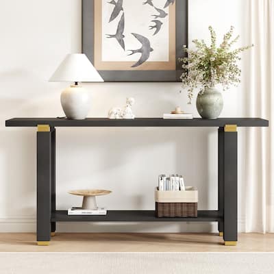 62.9" Modern Wooden Console Table with Built-in Shelf for Living Room