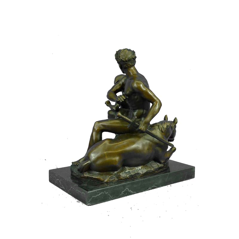 Signed French Artist Barye Roman Gladiator Sitting On Horse Bronze Sculpture