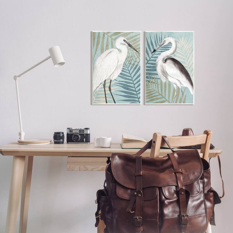 Stupell Heron Birds Layered Plant Leaves 2 Piece Wall Plaque Art Set by Kim Allen