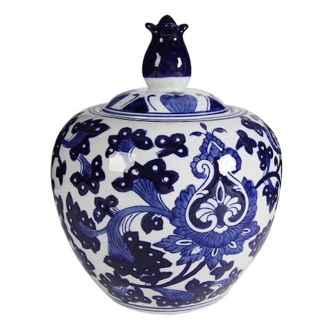 A&B Home Aline Blue and White Ginger Jar