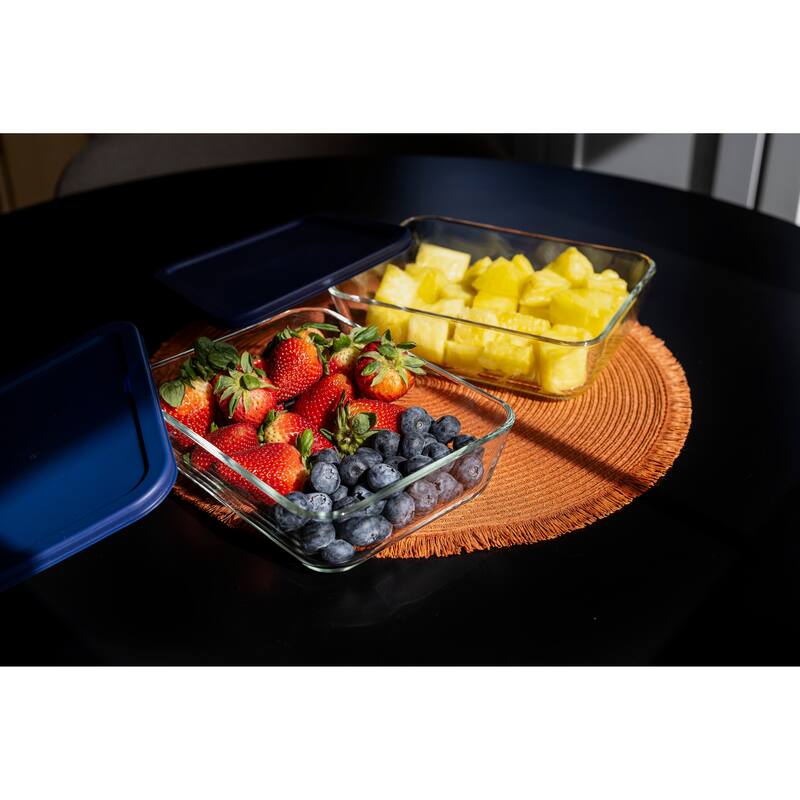 Dura Living Glass Food Containers - 6.55 Cup Rectangular Set - Microwave, Oven, & Dishwasher Safe, BPA-Free Lids