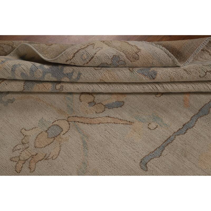 Transitional Beige Oushak Turkish Area Rug Hand-Knotted Wool Carpet - 7'11"x 9'11"