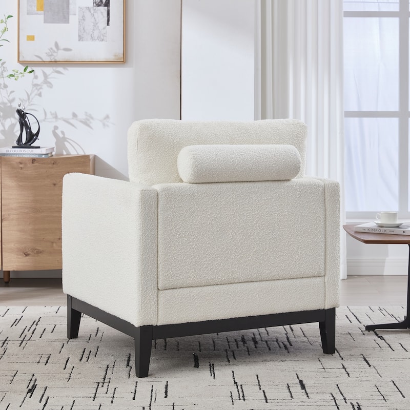 Modern Farmhouse Accent Chair , Wood Base Reading Armchair Single Sofa with Two Bolster Pillows for Living Room