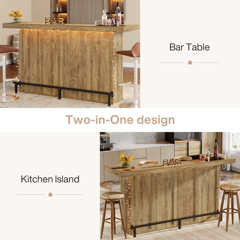 4-Tier Wooden Bar Table, 70.9" Large Home Bar Unit with Storage Shelves for Home, Patio, Basement