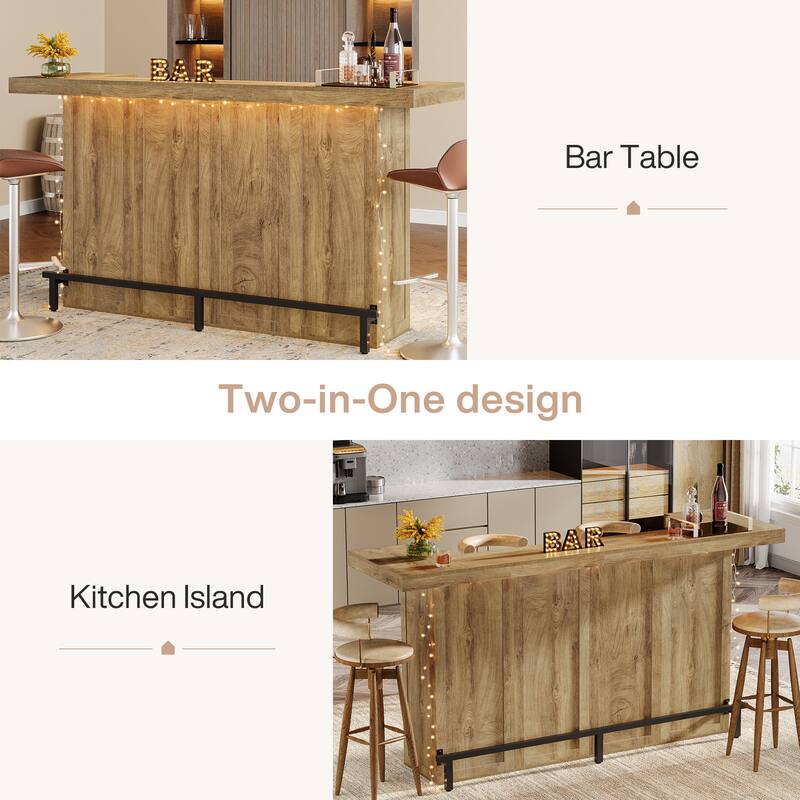 Industrial Wood Bar Table Liquor Cabinet with Wine Glass Holder