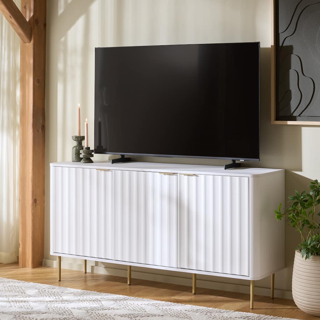 SAFAVIEH Hilsa 3-Door Entertainment Media Console for TVs up to 70", Storage Cabinet TV Stand - 63"W x 16"D x 32"H