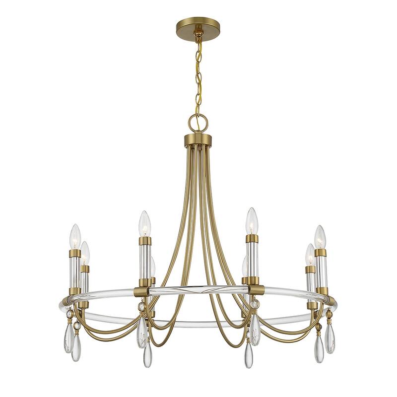 Warm Brass and Chrome Eight Light Chandelier from the Mayfair Collection
