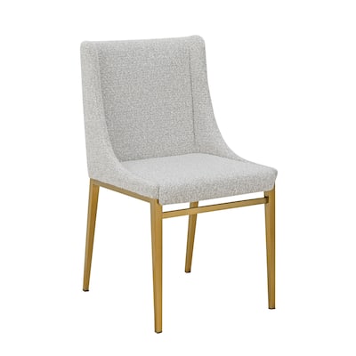 Cid Kinn 19 Inch Dining Chair Set of 2, Light Gray Polyester, Brass Steel