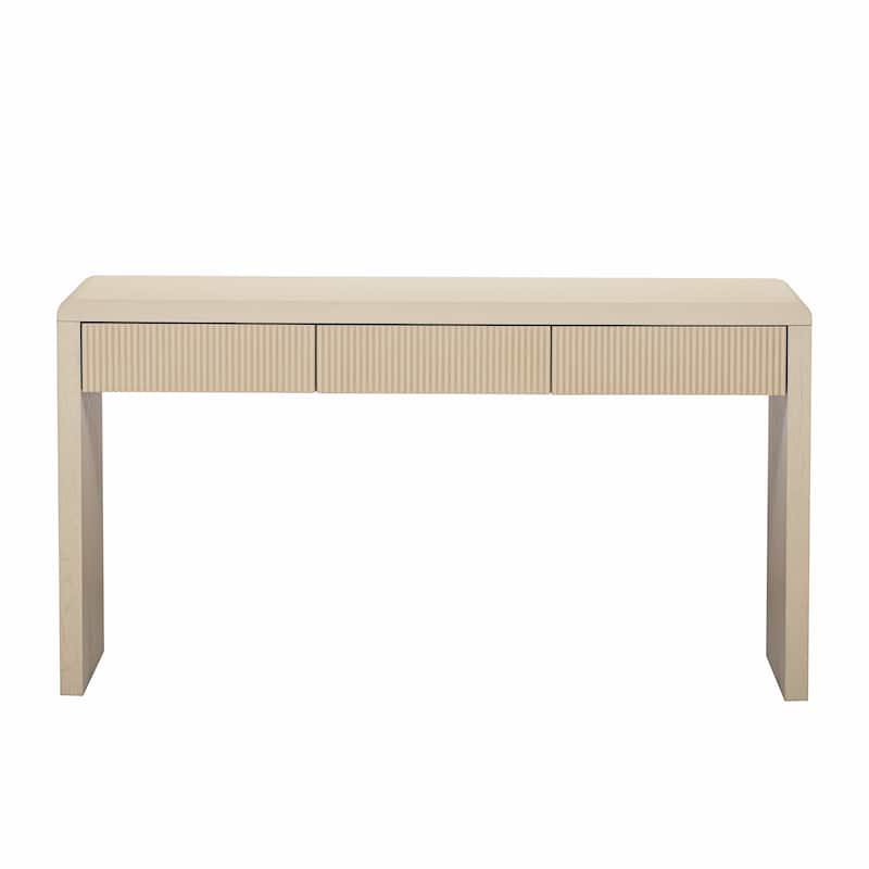 Rustic Console Table with 3 Fluted Drawers - Solid Wood Veneer Entryway Table Featuring Natural Wood Grain for Living Room
