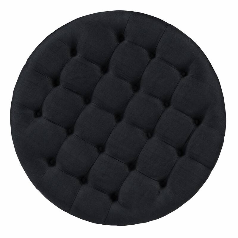 Modern Oversized Round Ottoman Coffee Table, 2-Tier Button Tufted Design