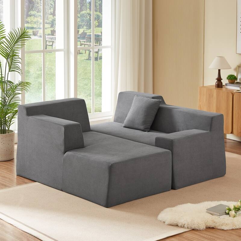 96.46" L-Shaped Corduroy Sectional Sofa, No Assembled Required