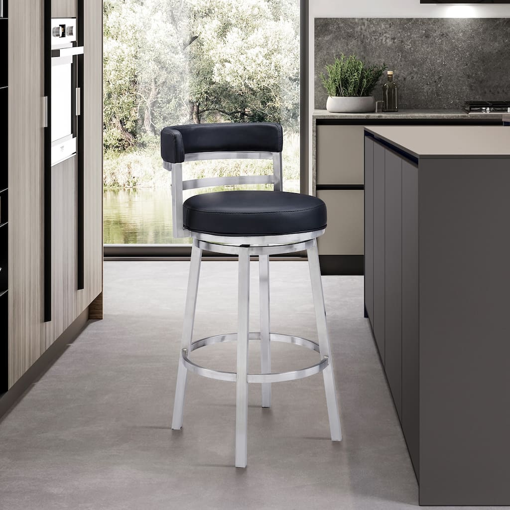 Modern Faux Leather Bar or Counter Height Swivel Bar Stool