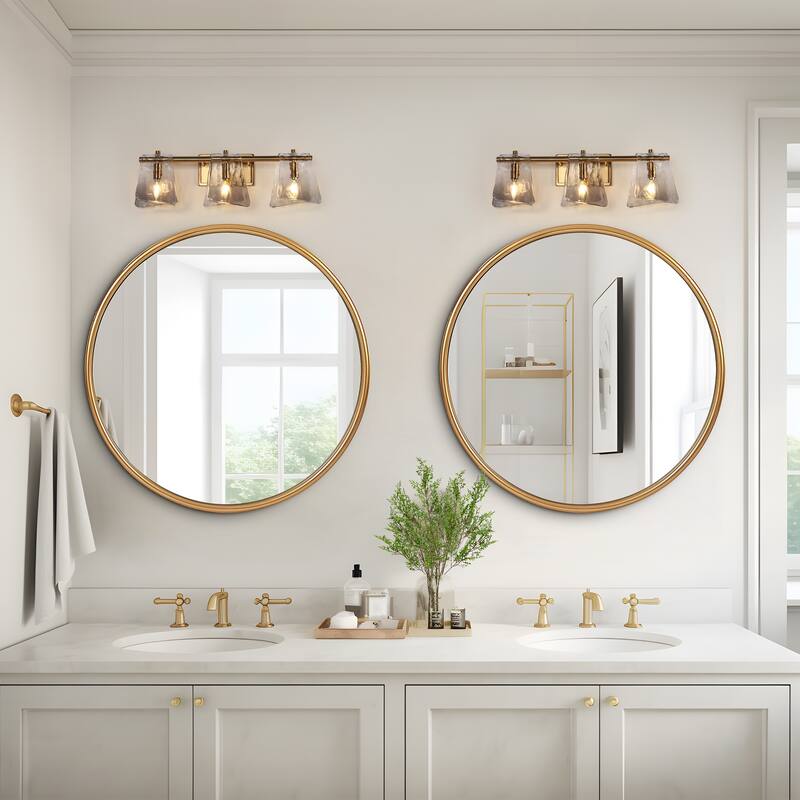 Modern Gold 3-Light Bathroom Vanity Light Textured Glass Wall Sconce - 23.6" W x 8" H x 5.9" D