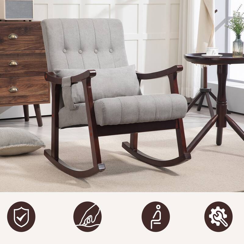 AVAWING Upholstered Rocking Chair with Massage Lumbar Support