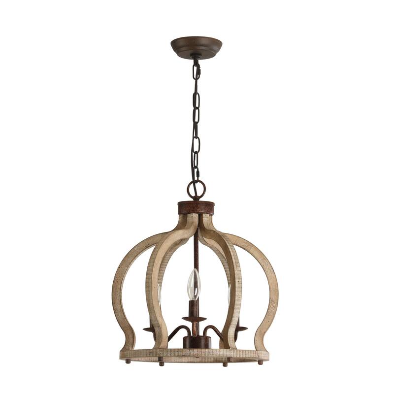 Bella Depot 3Light White/Grey Cage Design Ceiling Light Wood Mid