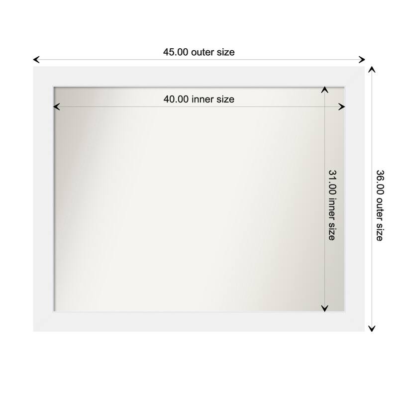 Corvino White Framed Non-Beveled Custom Wall Mirror, Bathroom Vanity Mirror - Outer Size: 45 x 36