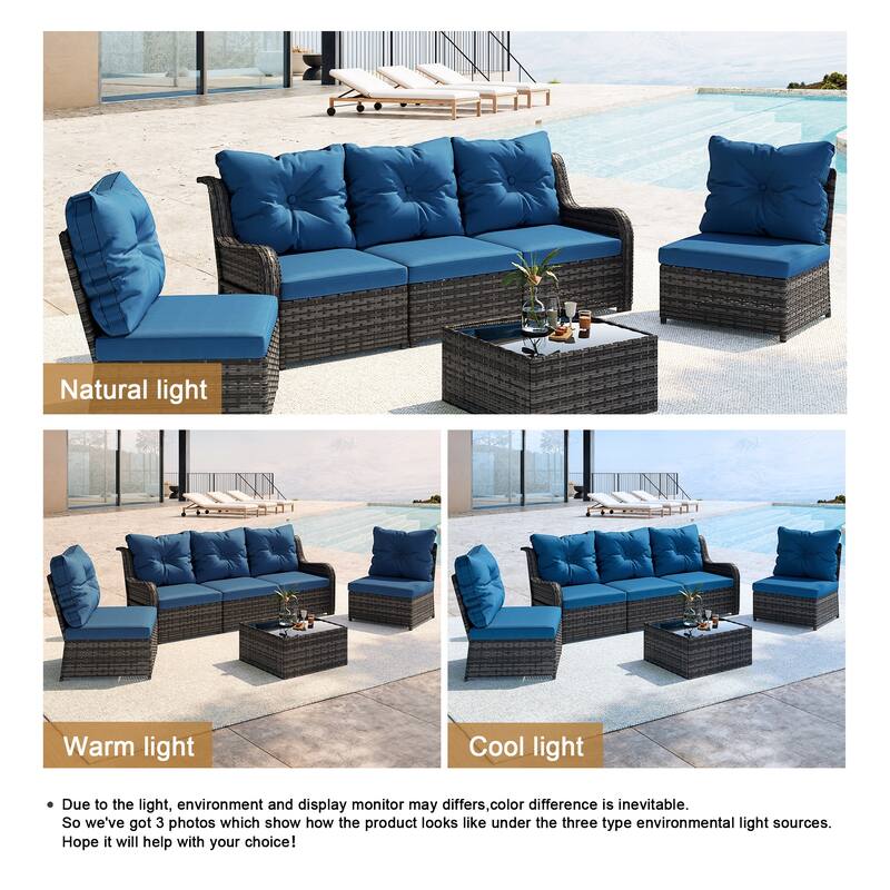 Outdoor Wicker Patio Conversation Furniture Set with Table and Cushion