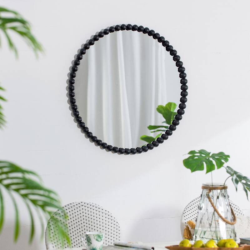 CUSchoice Wall Mirror with Elegant Metal Beaded Frame and Rectangular/Circle Black Mirror