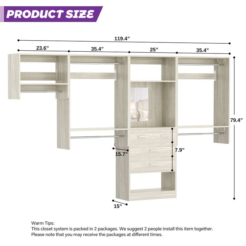 Cimly Set of 4 Closet System Organizers, Heavy-duty Wall-mounted Modular Closet Organizers with Mirror