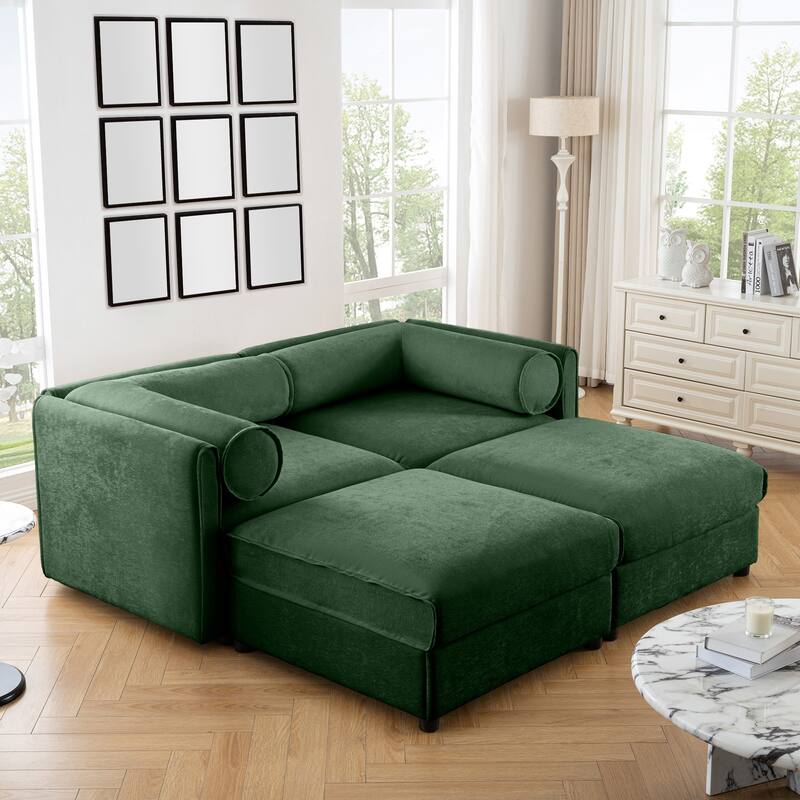 GDFStudio - Marcelline Chenille 2-Seater Sofa With 2 Ottoman