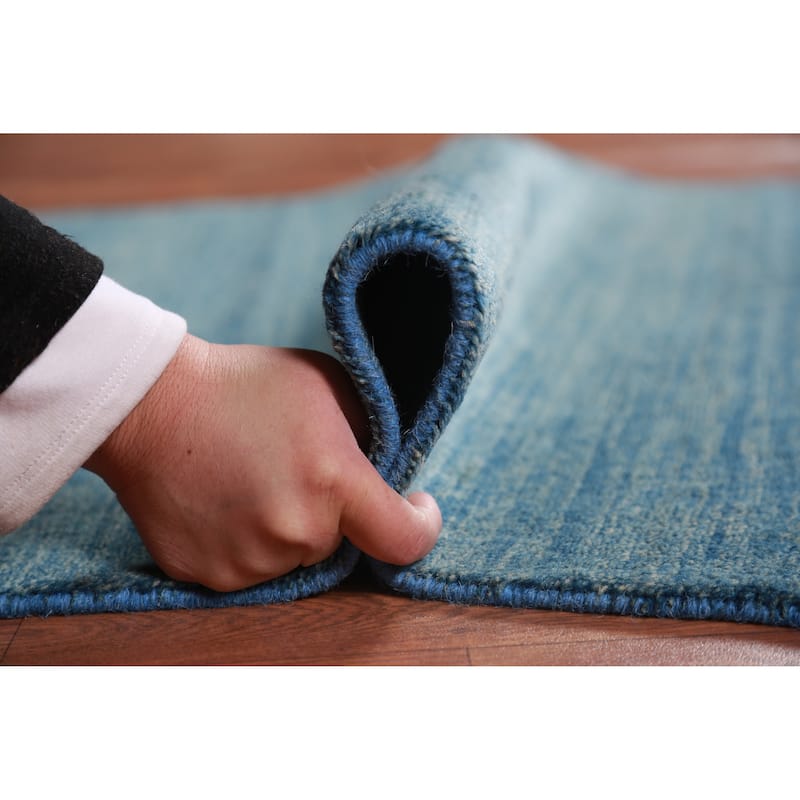 Striped Blue Modern Gabbeh Oriental Rug Hand-Knotted Wool Carpet - 3'2" x 4'9"