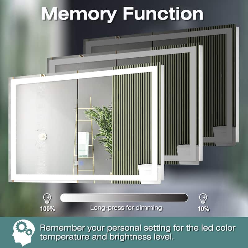Wall Mounted Bathroom Rectangle Front And Back light LED Mirror With Anti Fog And Dimmable