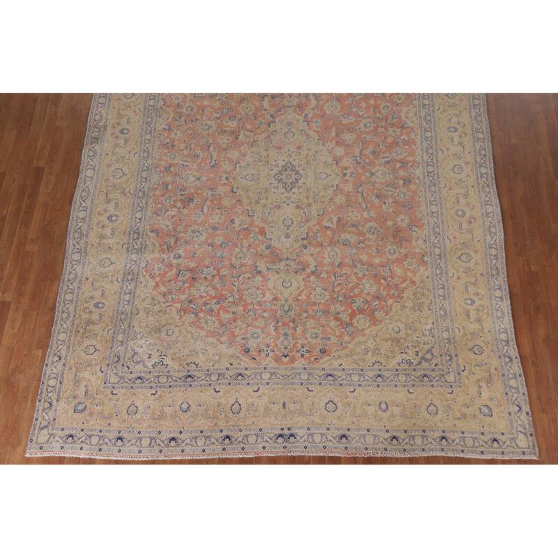 Hand Knotted Oriental 100% Wool Carpet Traditional Floral Coral Mashad Area Rug - 12' 7'' X 9' 3''