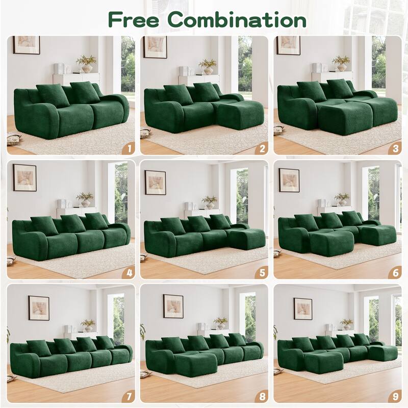 118" Modern U Shaped Modular Sectional Sofa, Boneless Couches for Living Room with Ottoman, 4 Seater Teddy Fabric Couch Sofa Set