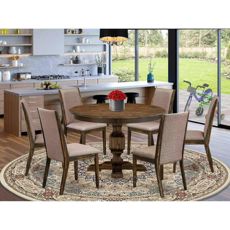 HomeStock 3-Piece Distressed Jacobean Finish Solid Wood Top Dining Table with 2 Chairs