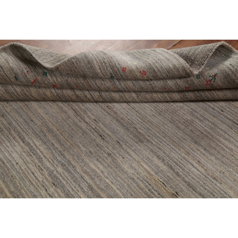Striped Gabbeh Indian Square Area Rug Handmade Wool Carpet - 7'9"x 7'11"