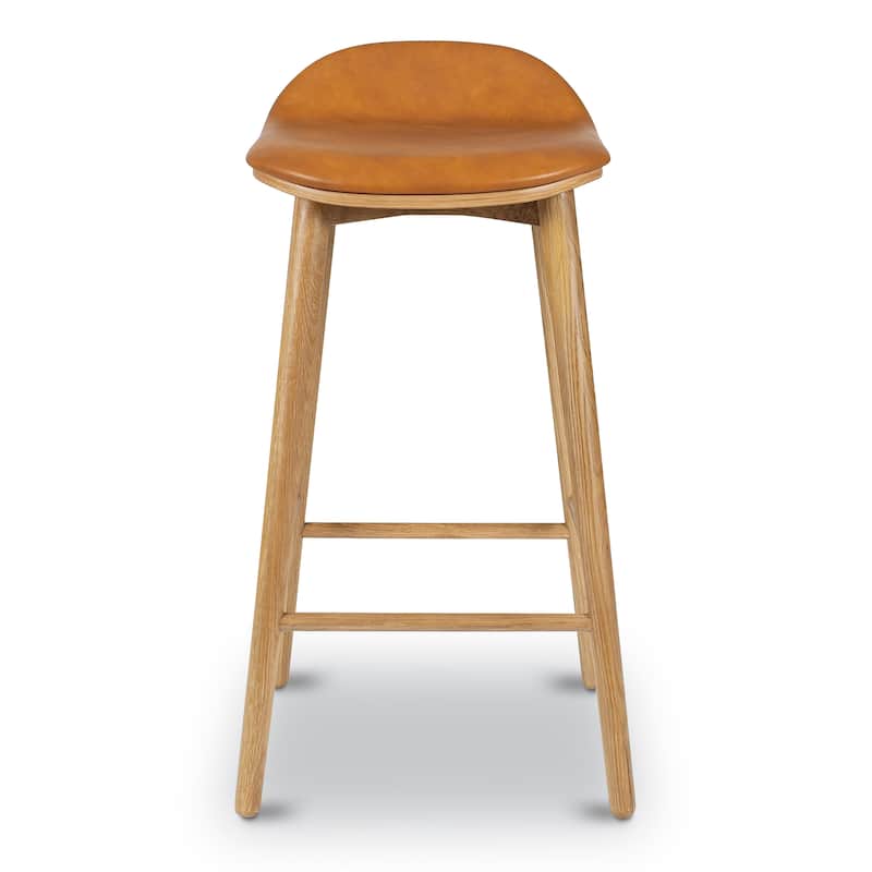 Poly & Bark Notello Leather Counter Stool - 26" Seat Height Solid Oak Wood Frame