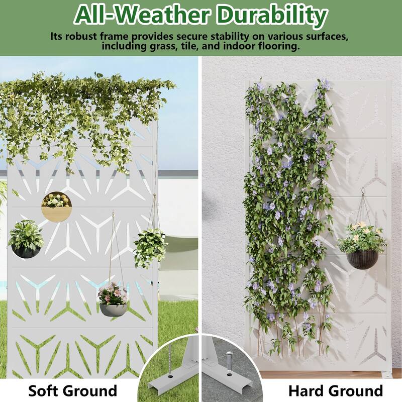 72" H×47"W Dovelina Black Outdoor Freestanding Metal Privacy Screen Decorative Garden Fence