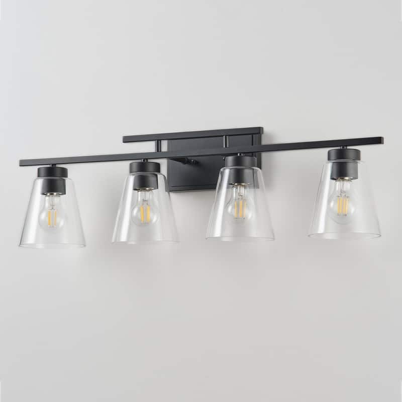 4-Light Modern Bathroom Vanity Light Fixture, Brushed Black Wall Sconce with Frosted Glass Shades