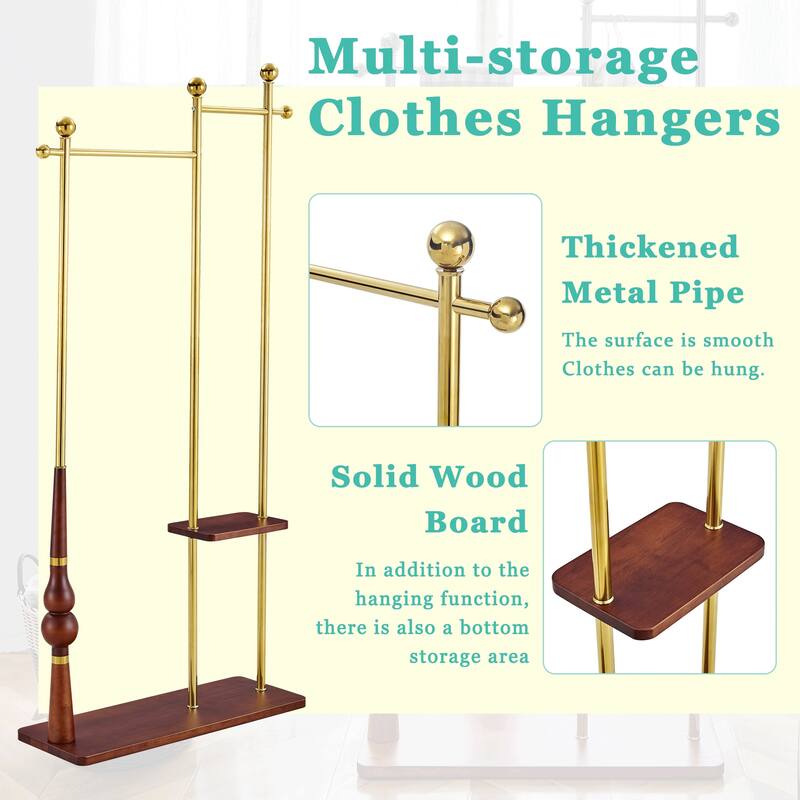 70"H Double Layer Stainless Steel Coat Rack with Wood Grain